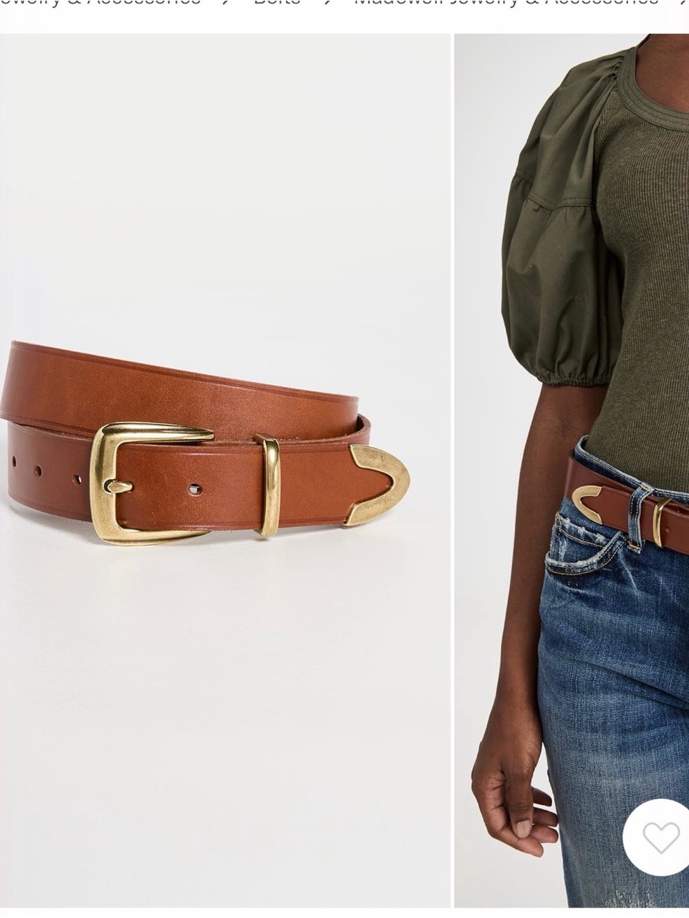 Madewell the western belt Brown Leather Belt with Gold-Tone Buckle size large